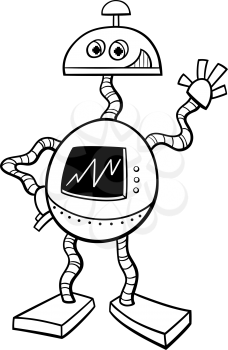 Black and White Cartoon Illustration of Robot or Droid Science Fiction Character for Coloring Book
