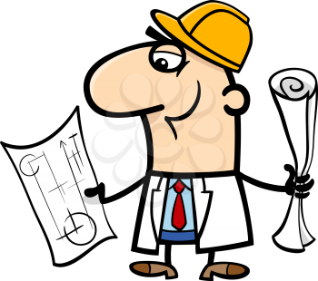 Cartoon Illustration of Funny Structural Engineer with Plans