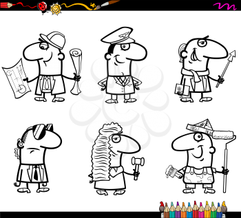 Coloring Book Cartoon Illustration of Professionalist People Occupations Characters Set