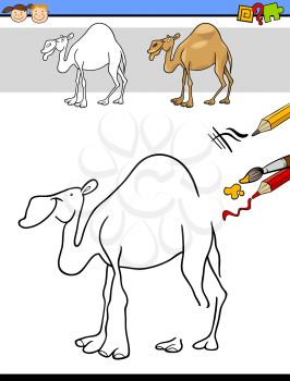 Cartoon Illustration of Finishing Drawing and Coloring Educational Task for Preschool Children with Camel Animal Character