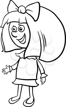 Black and White Cartoon Illustration of Cute Little Preschool or School Age Girl for Coloring Book