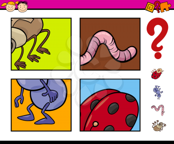 Cartoon Illustration of Educational Task of Guessing Insects for Preschool Children
