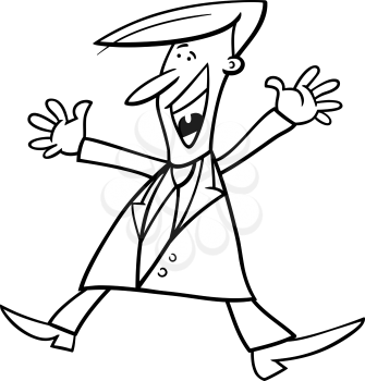 Black and White Cartoon Illustration of Happy Man or Businessman Character for Coloring Book