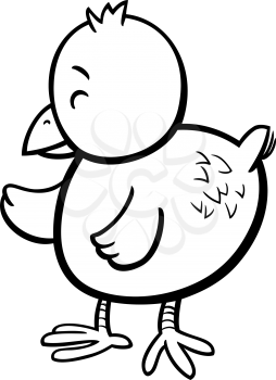 Black and White Cartoon Illustration of Little Chick Bird Animal Character for Coloring Book