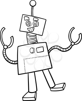 Black and White Cartoon Illustration of Robot or Droid Fantasy Character for Coloring Book