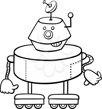 Black and White Cartoon Illustration of Robot or Droid Funny Character for Coloring Book