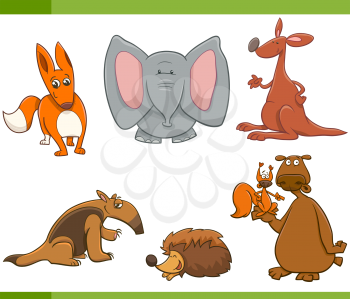 Cartoon Illustration of Wild Animal Characters Set