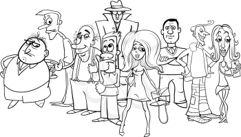 Black and White Cartoon Illustration of People Characters Group
