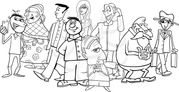 Black and White Cartoon Illustration of People Characters Group for Coloring