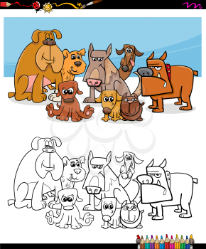 Black and White Cartoon Illustration of Dog Characters Group Coloring Book
