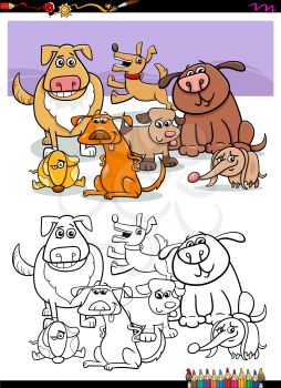 Black and White Cartoon Illustration of Dog Characters Group for Coloring