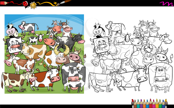 Cartoon Illustration of Cow Farm Animal Characters Coloring Book Activity