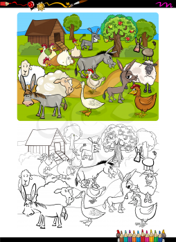 Cartoon Illustration of Funny Farm Animal Characters Coloring Book
