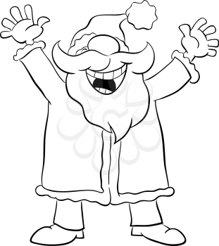 Black and White Cartoon Illustration of Happy Santa Claus on Christmas Time for Coloring Book