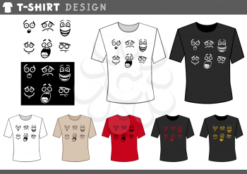 Illustration of T-Shirt Design Template with Emoticons or Emotion Signs