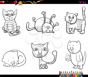 Black and White Cartoon Illustration Cats Animal Characters Set Coloring Book