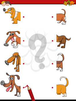 Cartoon Illustration of Education Activity Game of Matching Halves with Dog Characters