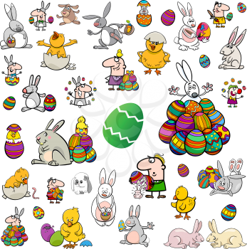 Cartoon Illustration of Easter Characters and Design Elements Clip Art Set