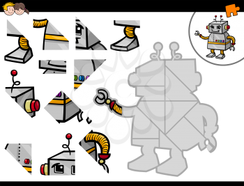 Cartoon Illustration of Educational Jigsaw Puzzle Activity for Children with Robot Character
