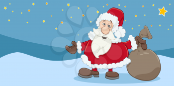 Greeting Card Cartoon Illustration of Santa Claus with Sack of Gifts on Christmas Time