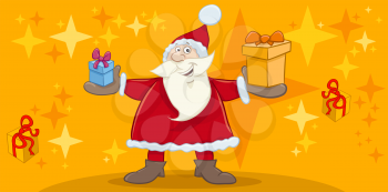 Greeting Card Cartoon Illustration of Santa Claus with Gifts on Christmas Time