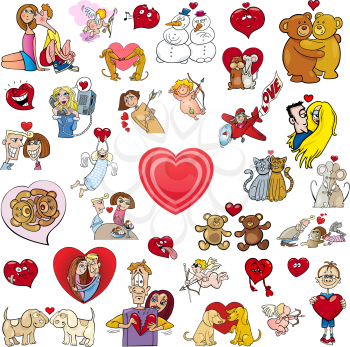 Cartoon Illustration of Valentines Day Characters and Design Elements Clip Art Set