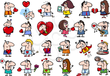 Cartoon Illustration of Funny People on Valentines Day Time Characters Set