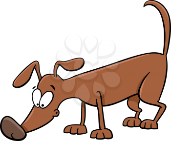 Cartoon Illustration of Sniffing Dog Animal Character