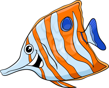 Cartoon Illustration of Sixspine or Butterfly Fish Exotic Sea Life Animal Character