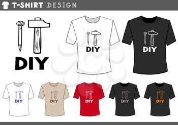 Illustration of T-Shirt Design Template with Hammer and Nail and DIY Text
