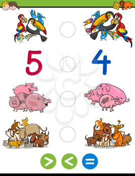 Cartoon Illustration of Educational Mathematical Activity Game for Children with Animal Characters