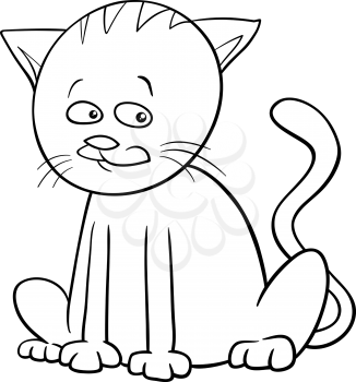 Black and White Cartoon Illustration of Cat or Kitten Animal Character Coloring Page