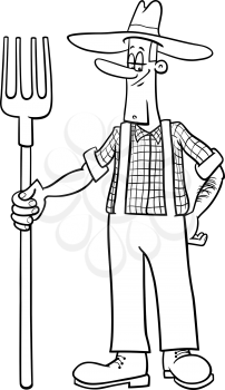 Black and White Cartoon Illustration of Farmer Worker Occupation Character Coloring Page