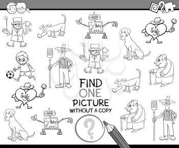 Black and White Cartoon Illustration of Educational Activity of Finding Image for Children Coloring Page