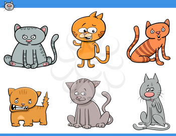 Cartoon Illustration of Funny Cats Animal Characters Set
