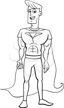 Black and White Cartoon Illustration of Superhero Character or Man in Hero Costume Coloring Page