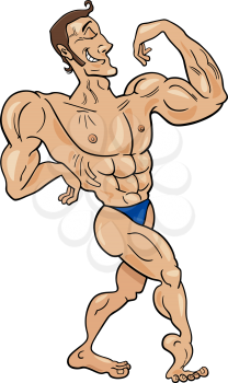 Cartoon Illustrations of Bodybuilder Making a Muscle