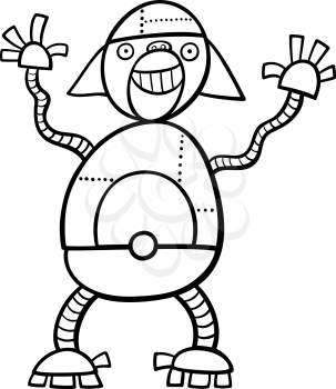 Black and White Cartoon Illustration of Ape Robot Science Fiction or Fantasy Character Coloring Page