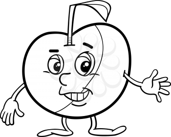 Black and White Cartoon Illustration of Apple Fruit Food Object Character Coloring Page