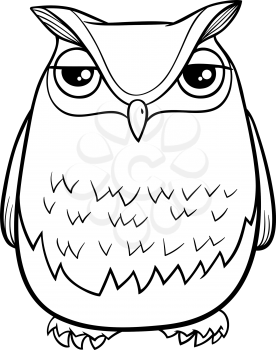Black and White Cartoon Illustration of Funny Owl Bird Animal Character Coloring Page