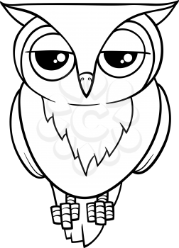 Black and White Cartoon Illustration of Funny Owl Bird Animal Coloring Page