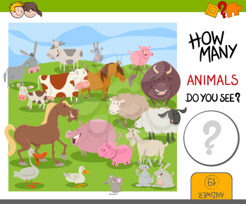 Cartoon Illustration of Educational Counting Activity for Kids with Cute Animal Characters