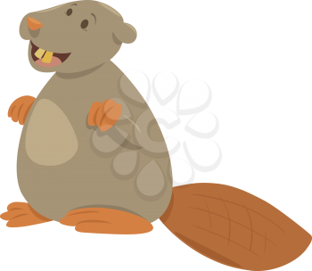 Cartoon Illustration of Happy Beaver Animal Character