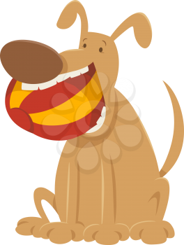 Cartoon Illustration of Dog Animal Character with Ball