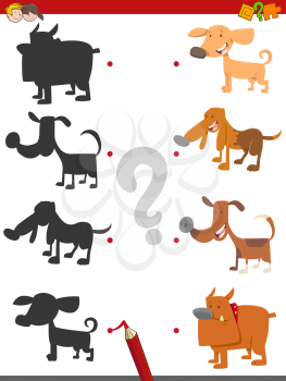 Cartoon Illustration of Find the Shadow Educational Activity Game for Children with Dog Characters
