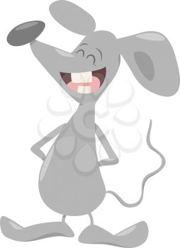 Cartoon Illustration of Cute Grey Mouse Animal Character