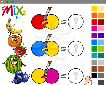 Cartoon Illustration of Mixing Colors Educational Game for Preschool Children