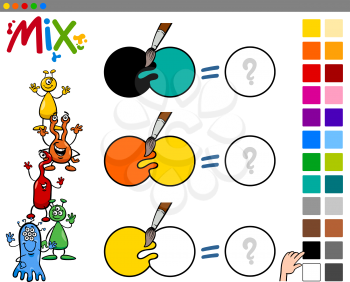 Cartoon Illustration of Mixing Colors Educational Activity Game for Children