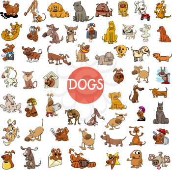 Cartoon Illustration of Dogs Pet Animal Characters Large Set