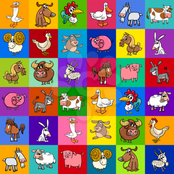 Cartoon Illustration of Farm Animal Characters Pattern or Decorative Paper Design
